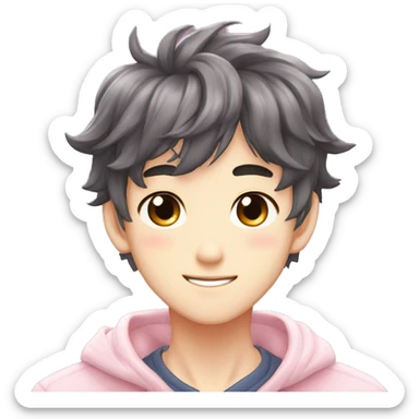 Gorgeous bright sparkly romantic Asian anime gentle man with blushing face aesthetic trending style outside sticker