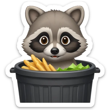 A cute raccoon eating McDonald's over a trash can sticker