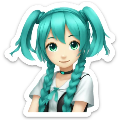 Girl with teal-blue pigtails hatsune miku vocaloid sticker
