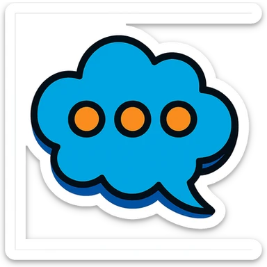 cartoon style cloud-shaped speech bubble with three dots in the center symbolizing writing, representing a post caption as a comment sticker