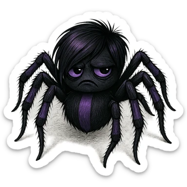 emo-style spider, black and purple, moody sticker