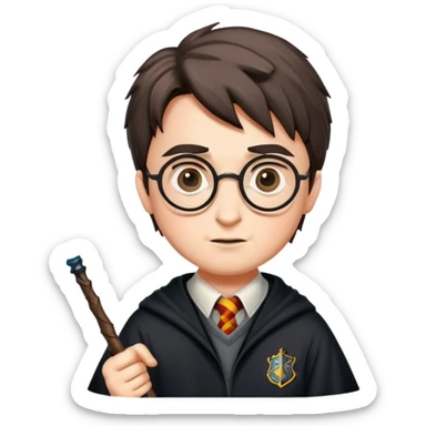Harry Potter with glasses, lightning scar, and wand sticker