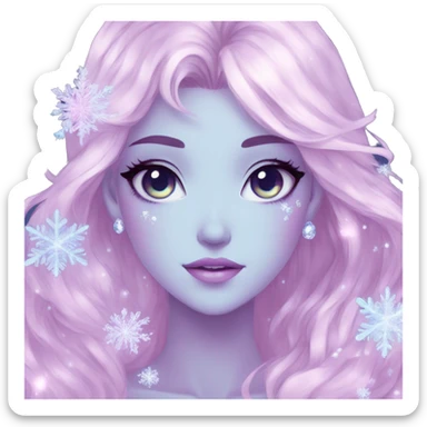Gorgeous Beautiful Anime-Pastel-Lady with crystals and snowflakes and glitters aesthetic sticker