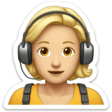 front profile of an emoji wearing an headset, women cocation, age 55, no glasses and blond hair sticker