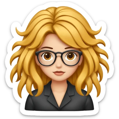 Uma garota de cabelos encaracolados compridos e mechas bem loiras, com pele morena  e óculos sticker