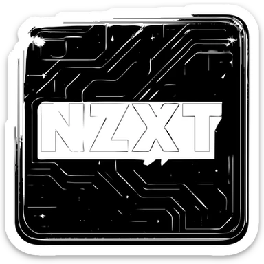 Transform the NZXT logo into a cyberpunk, holographic style with glowing neon blue and pink circuit patterns and edges integrated into the solid purple square background. Keep the NZXT text bold and white for contrast. The overall look should be futuristic and clean, emphasizing the cyberpunk theme within the purple square background. sticker