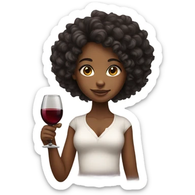 Cute black girl with curly hair holding a wine glass sticker