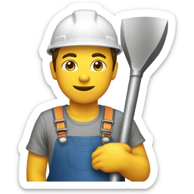 worker taking a break leaning into a shovel sticker