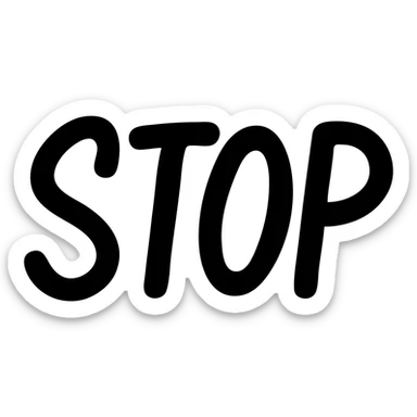 the word STOP in soft blue-grey color, solid filled icon style, handwritten font sticker