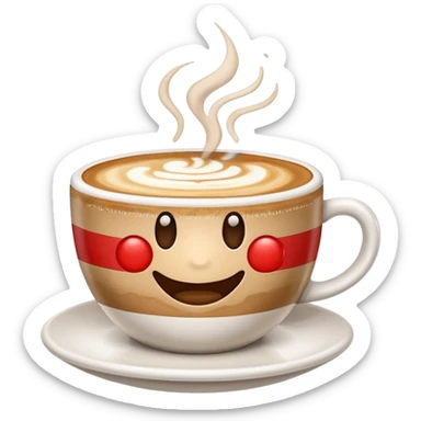 cartoon cappuccino cup emoji with Italian flag latte art, steam forming goofy shapes, dazed expression, symbolizing Italian brainrot sticker
