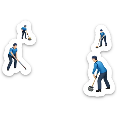 An icon showing a curling match on an indoor ice stadium, with a polished curling stone gliding toward the target and players sweeping. Spectators watch from stands, and flags hang above the rink. Transparent background highlights strategy and focus in the sport of curling. sticker