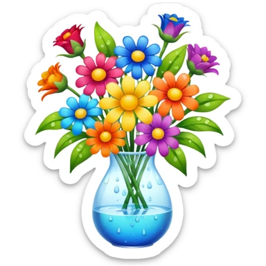 a bouquet of flowers in a clear glass vase sticker