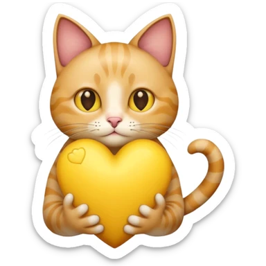 un gatto super realistico che tiene in mano un cuore giallo enorme sticker