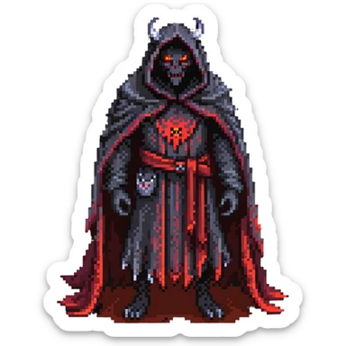 The Wandering Demon with glowing red eyes and tattered cloak sticker
