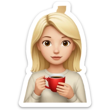 Blonde girl with a cup of coffee in the kitchen  sticker