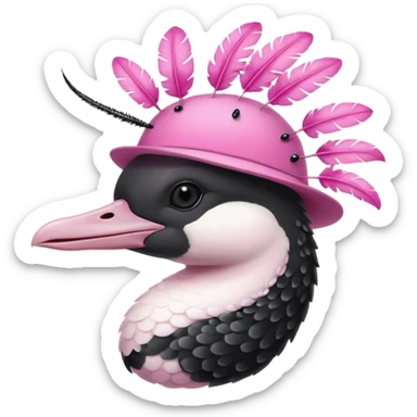 common loon wearing an axolotl hat sticker