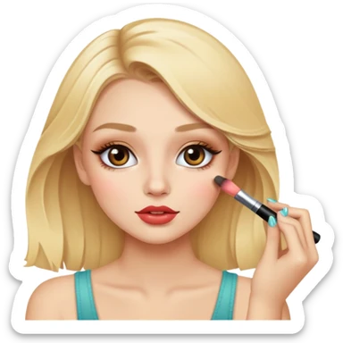 a blonde pretty girl that is doing her makeup  sticker