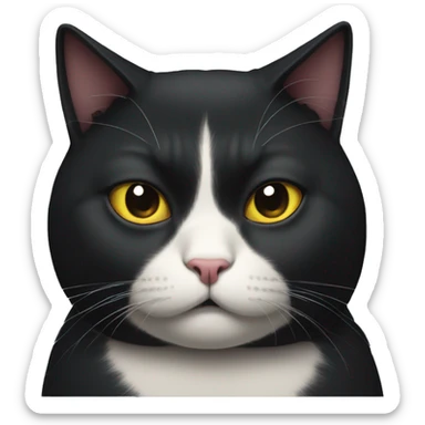 fat black cat glaring sticker