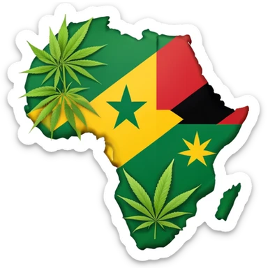 Map of Africa covered in the Zimbabwean flag sprouting marijuana leaves sticker