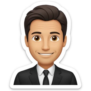 A very handsome successful man in his 40s. Day hair. Wearing black  Looks like a lawyer. sticker