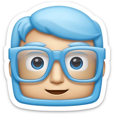 A 3D cartoon sky-blue square spectacle, slightly thick frame, glossy surface, minimal plain background, Only glasses. sticker