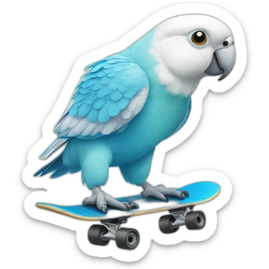 Budgerigar blue and white parrot rides a skateboard sticker