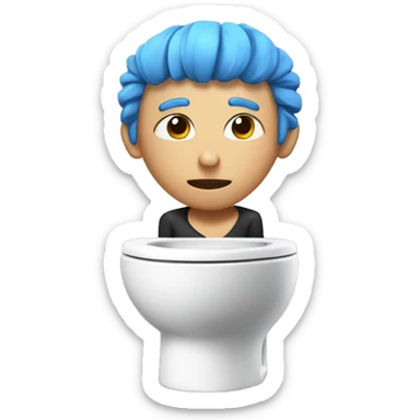 Skibidy toilet with a low taper fade and blue hair like ninja sticker