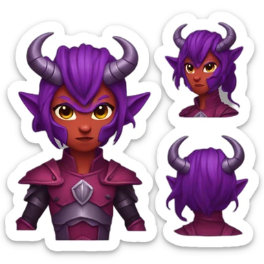 Red Tiefling with a purple mustache wearing paladin armor sticker
