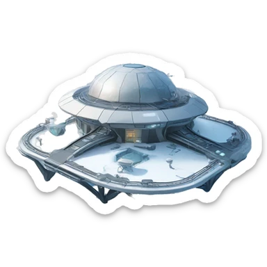 futuristic research station on a icy planet sticker