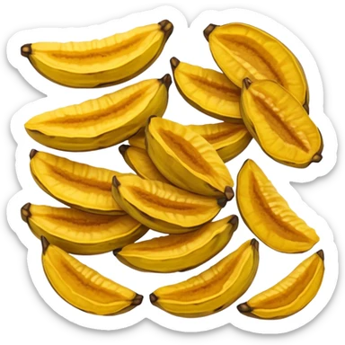 Cinematic Realistic Patacones Dish Emoji, depicted as twice-fried plantain slices with a crispy exterior rendered with detailed textures and dynamic, inviting lighting. sticker