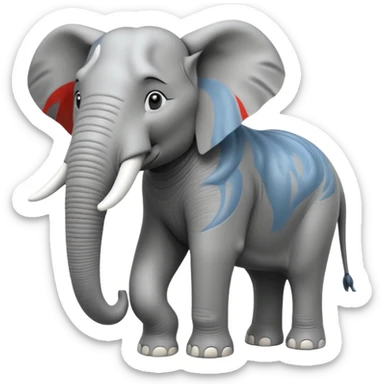 A giant 3D cartoon elephant in side view, towering and muscular, long tusks forward, thick textured skin, dust swirling around, strong sunlight and dramatic shadows, Memoji-style but intense and powerful. sticker