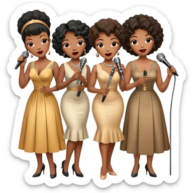 a band of Black female jazz singers in vintage dresses, holding microphones, singing together sticker