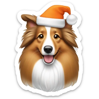 White, light brown and orange Sheltie dog with Christmas hat sticker