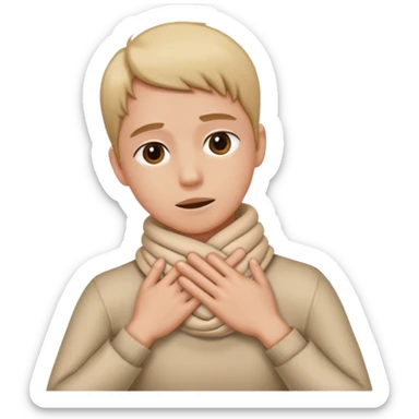 Person grabbing thier neck with their hands crossing them wrapping them around thier neck  sticker