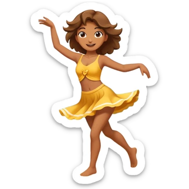 Dancing cartoon character on a sunny beach with sunlight highlighting them, playful pose, ocean waves in background sticker