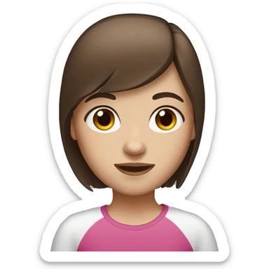 A girl with straight brown hair and brown eyes and with white skin sticker
