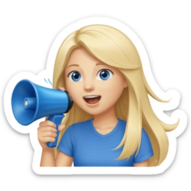  blue eyes blonde girl yelling into megaphone smiling long hair sticker