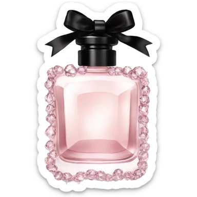 light pink crystal perfume bottle with black ribbon display sticker