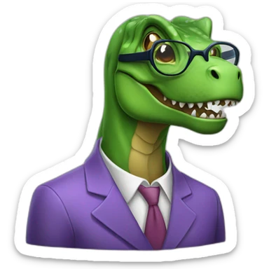 elderly green t rex with glasses sticker