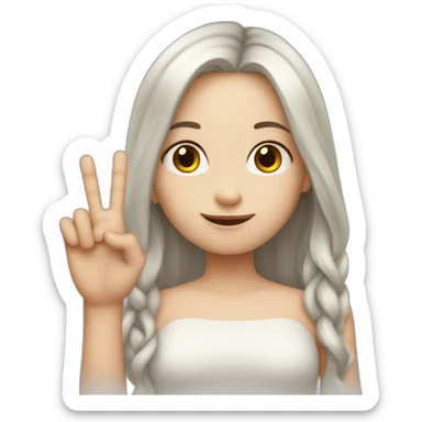 white skin long haired girl showing three fingers sticker