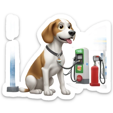 sagging dog visiting a gas station sticker