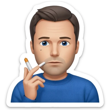 Ben Affleck looking tired holding a cigarette while wearing a blue sweater sticker
