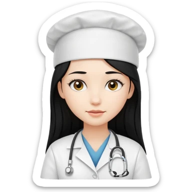 girl with long black hair with medicine degree and the tipical hat sticker