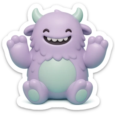 fluffy monster with oversized paws, smiling, soft lavender and mint green colors sticker