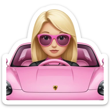 Pink porsche taycan with blonde girl in front of it sticker