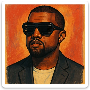 stylized portrait of Kanye West, iconic sunglasses, confident expression sticker