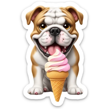 English bulldog eating ice cream while playing football  sticker