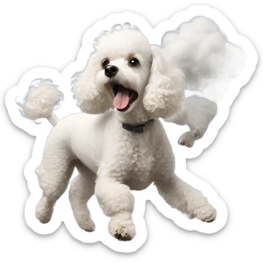 White poodle carried away by tornado sticker