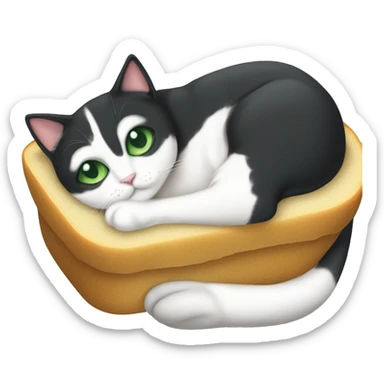 tuxedo cat green eye whole body loafing laying down in a loaf position sticker
