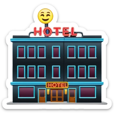 Hotel barato con letrero de neón en la fachada. sticker
